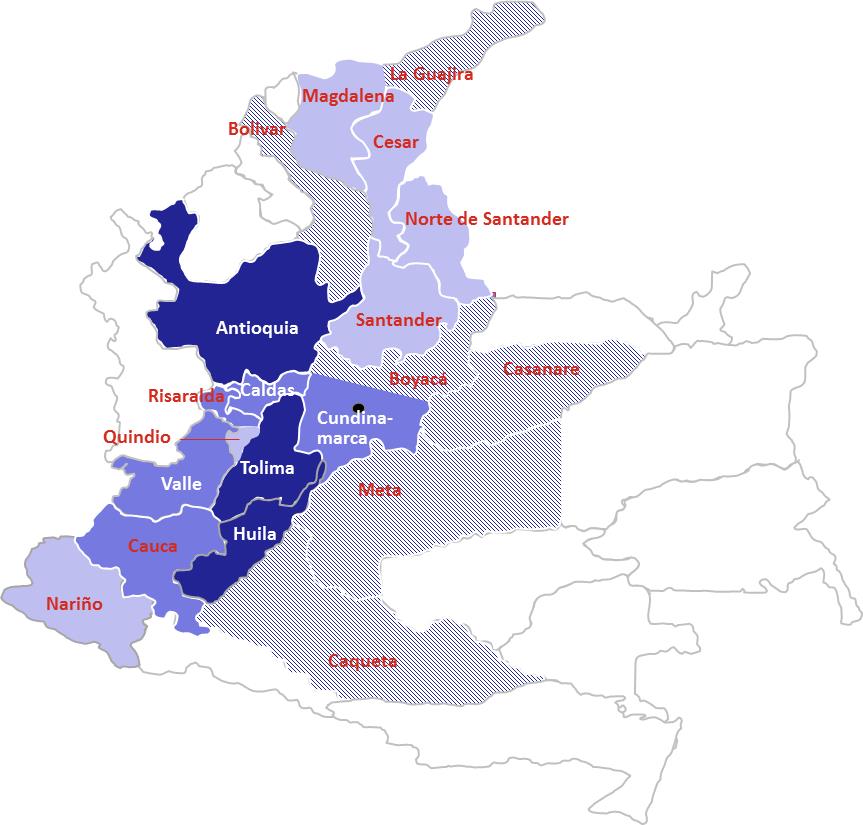 Map of Colombia's coffee-producing regions