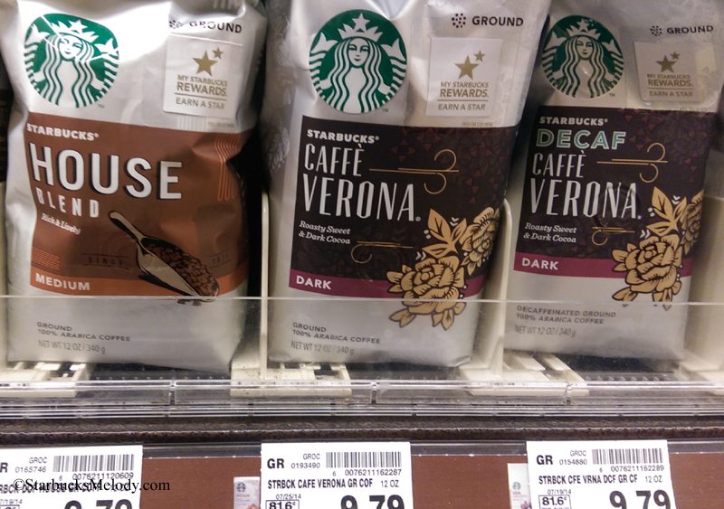 Starbucks coffee bags on a retail shelf